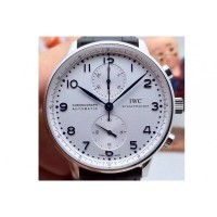 Réplique IWC Portuguese IW371417 chronographe en acier inoxydable cadran blanc marqueurs bleus