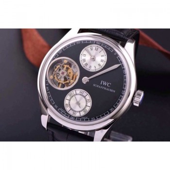 Replique IWC Portuguese Regulateur Tourbillon IW5446 Cadran Noir En Acier Inoxydable