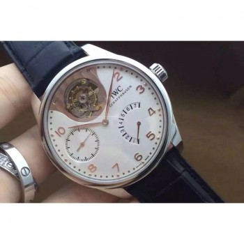 Réplique IWC Portuguese Tourbillon Mystery IW504204 Cadran Blanc en Acier Inoxydable