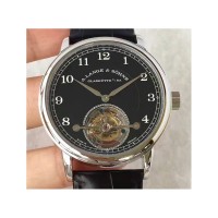 Réplique A. Lange & Sohne 1815 Tourbillon 730.025 cadran noir en acier inoxydable