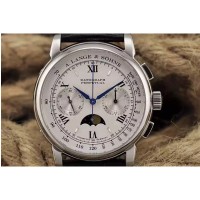 Réplique A. Lange & Sohne Lemania Moonphase Chronographe En Acier Inoxydable Cadran Blanc Suisse Lemania