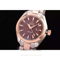 Réplique Omega Aqua Terra Dame 34MM Or rose /Acier inoxydable marron Dial 