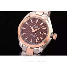 Réplique Omega Aqua Terra Dame 34MM Or rose /Acier inoxydable marron Dial 