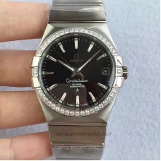 Réplique Omega Constellation 123.55.38.20.99.001 38MM Acier inoxydable /Diamants Noir Dial 