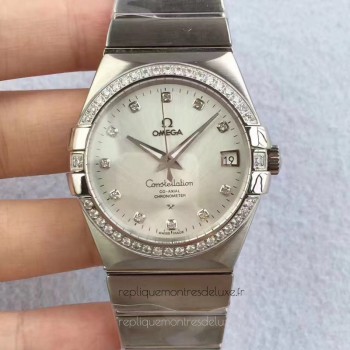 Réplique Omega Constellation 123.55.38.20.99.001 38MM Acier inoxydable /Diamants Mere de perle Dial 