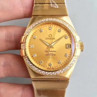 Réplique Omega Constellation 123.55.38.21.58.001 38MM Or jaune /Diamants Champagne Dial 