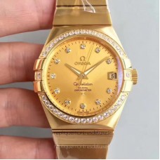 Réplique Omega Constellation 123.55.38.21.58.001 38MM Or jaune /Diamants Champagne Dial 