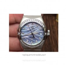 Réplique Omega Constellation Double Eagle Dame 27MM Acier inoxydable /Diamants Bleu Dial 