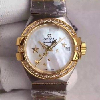 Réplique Omega Constellation Dames 123.25.27.20.05.001 27MM Acier inoxydable /Or jaune Mere de perle Dial 