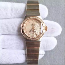 Réplique Omega Constellation Dames 123.25.27.20.57.003 27MM Acier inoxydable /Or rose Red /Diamants Dial 