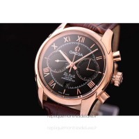 Réplique Omega De Ville 42MM Chronographe Or rose Noir Dial 