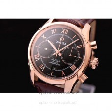 Réplique Omega De Ville 42MM Chronographe Or rose Noir Dial 