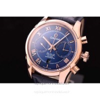 Réplique Omega De Ville 42MM Chronographe Or rose Bleu Dial 