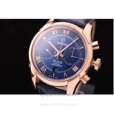 Réplique Omega De Ville 42MM Chronographe Or rose Bleu Dial 