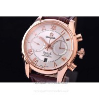 Réplique Omega De Ville 42MM Chronographe Or rose Blanc Dial 