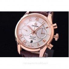 Réplique Omega De Ville 42MM Chronographe Or rose Blanc Dial 