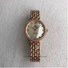 Réplique Omega De Ville Dewdrop 424.55.27.60.55.004 Or rose /Diamants Mere de perle Dial 