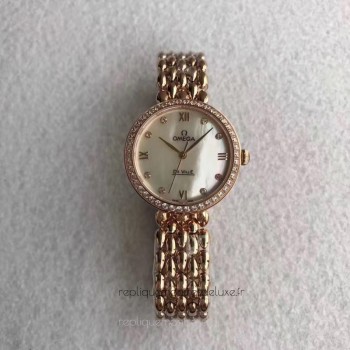 Réplique Omega De Ville Dewdrop 424.55.27.60.55.004 Or rose /Diamants Mere de perle Dial 