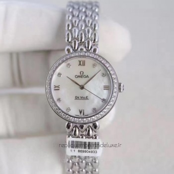 Réplique Omega De Ville Dewdrop 424.55.27.60.55.004 Acier inoxydable /Diamants Mere de perle Dial 