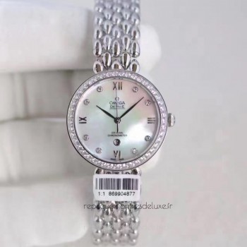 Réplique Omega De Ville Dewdrop 424.55.33.20.55.007 Acier inoxydable /Diamants Mere de perle Dial 