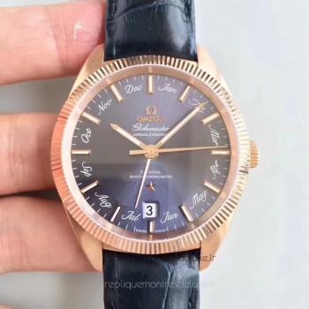 Réplique Omega Globemaster Annual Calendar130.53.41.22.03.001 Or rose Bleu Dial 