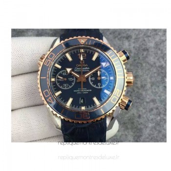 Réplique Omega Seamaster Planet Ocean 600M Chronographe Or rose Bleu Dial 