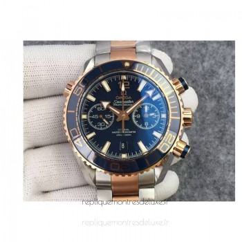 Réplique Omega Seamaster Planet Ocean 600M Chronographe Acier inoxydable /Or rose Bleu Dial 