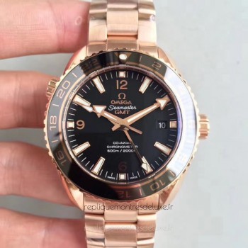 Réplique Omega Seamaster Planet Ocean 600M GMT 232.63.44.22.01.001 Or rose Noir Dial 