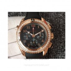 Réplique Omega Seamaster Planet Ocean Chronographe Olympics Or rose /Diamants Noir Dial 