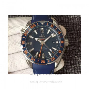 Réplique Omega Seamaster Planet Ocean GMT Good Planet Foundation Acier inoxydable Bleu Dial 