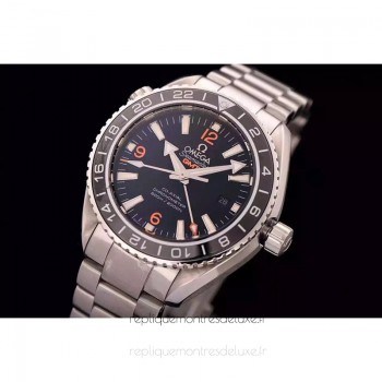 Réplique Omega Seamaster Planet Ocean GMT Acier inoxydable Noir Dial 