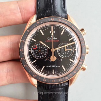 Réplique Omega Speedmaster Moonwatch Moonphase Chronographe 304.63.44.52.01.001 Or rose Noir Dial 