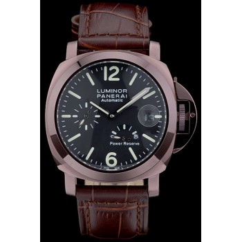 Réplique Montre Bracelet en cuir brun Panerai Luminor cadran noir 2