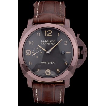 Réplique Montre Bracelet en cuir brun Panerai Luminor cadran noir 1