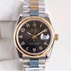 Réplique montre Datejust 36 116203 en acier inoxydable et cadran noir en or jaune de 36MM