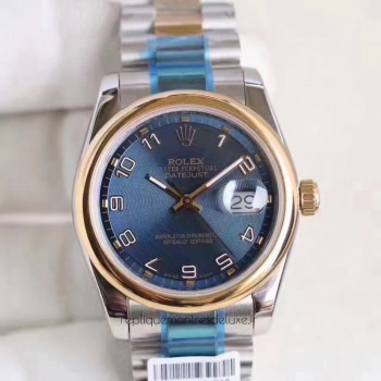 Réplique montre Datejust 36 116203 en acier inoxydable et cadran bleu en or jaune de 36MM