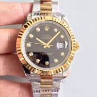 Réplique montre Datejust 41 126333 Cadran en acier inoxydable et or jaune avec cadran noir et diamants, 41 mm