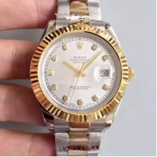 Réplique montre Datejust 41 126333 Cadran en acier inoxydable et or jaune avec cadran blanc et diamants de 41MM