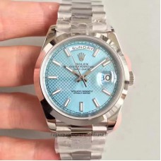 Réplique montre Day-Date 40 228206 cadran diagonal bleu en acier inoxydable