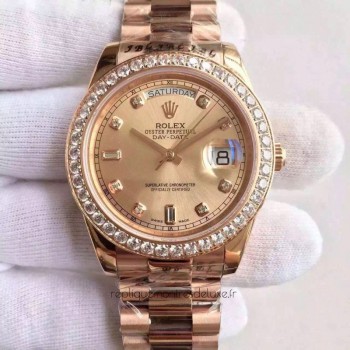 Réplique montre Day-Date II 218235 Cadran en or rose et diamants, 41 mm