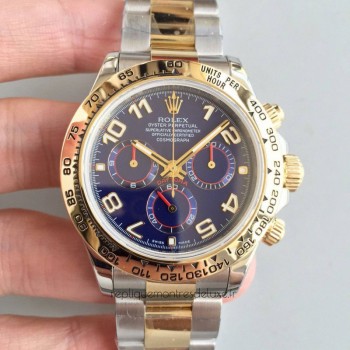 Réplique montre Daytona Cosmograph 116503 3A cadran bleu en acier inoxydable 18K or jaune 18 carats