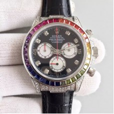 Réplique montre Daytona Cosmograph 116599 Cadran noir, acier inoxydable et diamants Rainbow