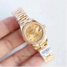 Réplique montre Lady Datejust 28 Cadran à Champagne En Or Rose Avec Diamants