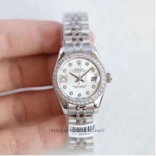 Réplique montre Lady Datejust 28 cadran en nacre, acier inoxydable et diamants, 28 279136RBR 28MM