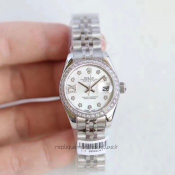 Réplique montre Lady Datejust 28 cadran en nacre, acier inoxydable et diamants, 28 279136RBR 28MM