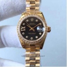 Réplique montre Lady Datejust 28 279138RBR 28MM or jaune et diamants cadran noir