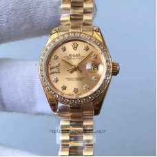 Réplique montre Lady Datejust 28 Cadran à Champagne en Or Jaune & Diamants 28 279138RBR 28MM