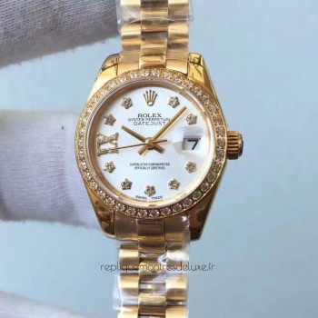 Réplique montre Lady Datejust 28 279138RBR 28MM - Or jaune et diamants - Cadran blanc