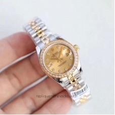 Réplique montre Lady Datejust 28 279383RBR Cadran Champagne En Acier Inoxydable Et Or Jaune 28MM