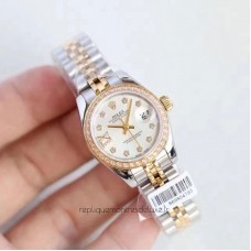 Réplique montre Lady Datejust 28 cadran en nacre avec cadran en acier inoxydable et or jaune